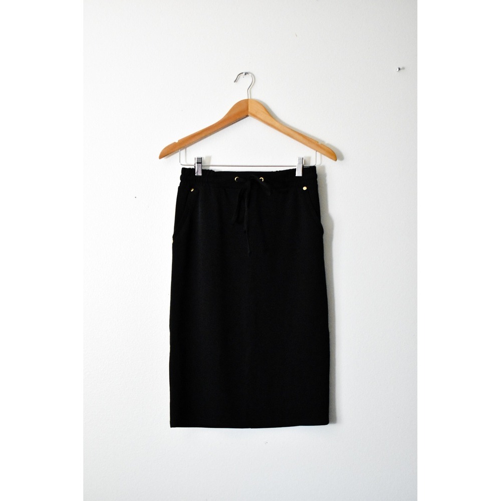 Elizabeth & Nicole Midi Skirt Womens S Black‎ Drawstring Pockets Stretch